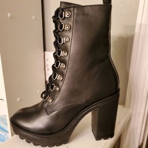 Leather Heeled Boots with Cleated Sole